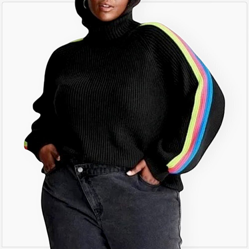 Future Collective Kahlana Barfield Brown Neon Striped Turtleneck Sweater NWT 4X